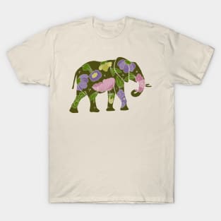 Elephant silhouette with flowers and leaves T-Shirt